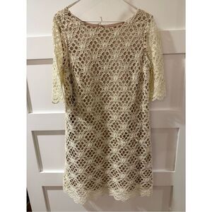 Jax Lace Crochet Shift Dress in Cream